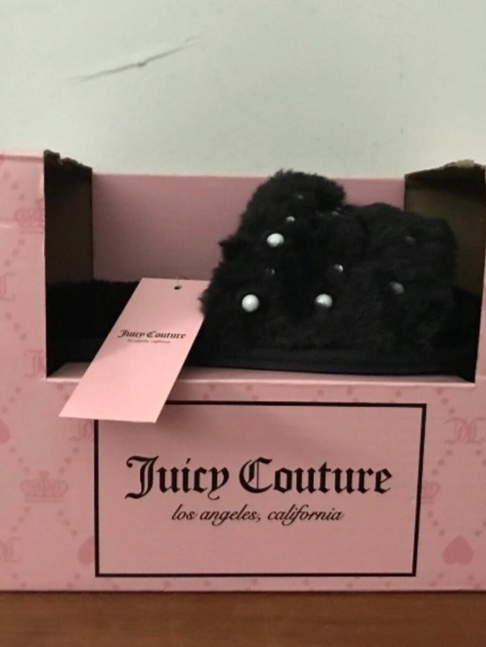Juicy Couture JC GYANNA 2 Rhinestone Faux Suede Slippers Black Size Small 5 / 6